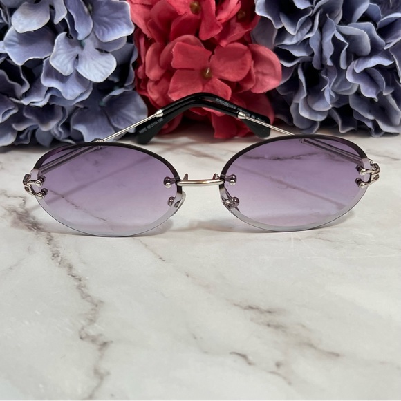 KINGSEVEN Retro Purple Gradient Oval Rimless Sunglasses - Picture 5 of 16